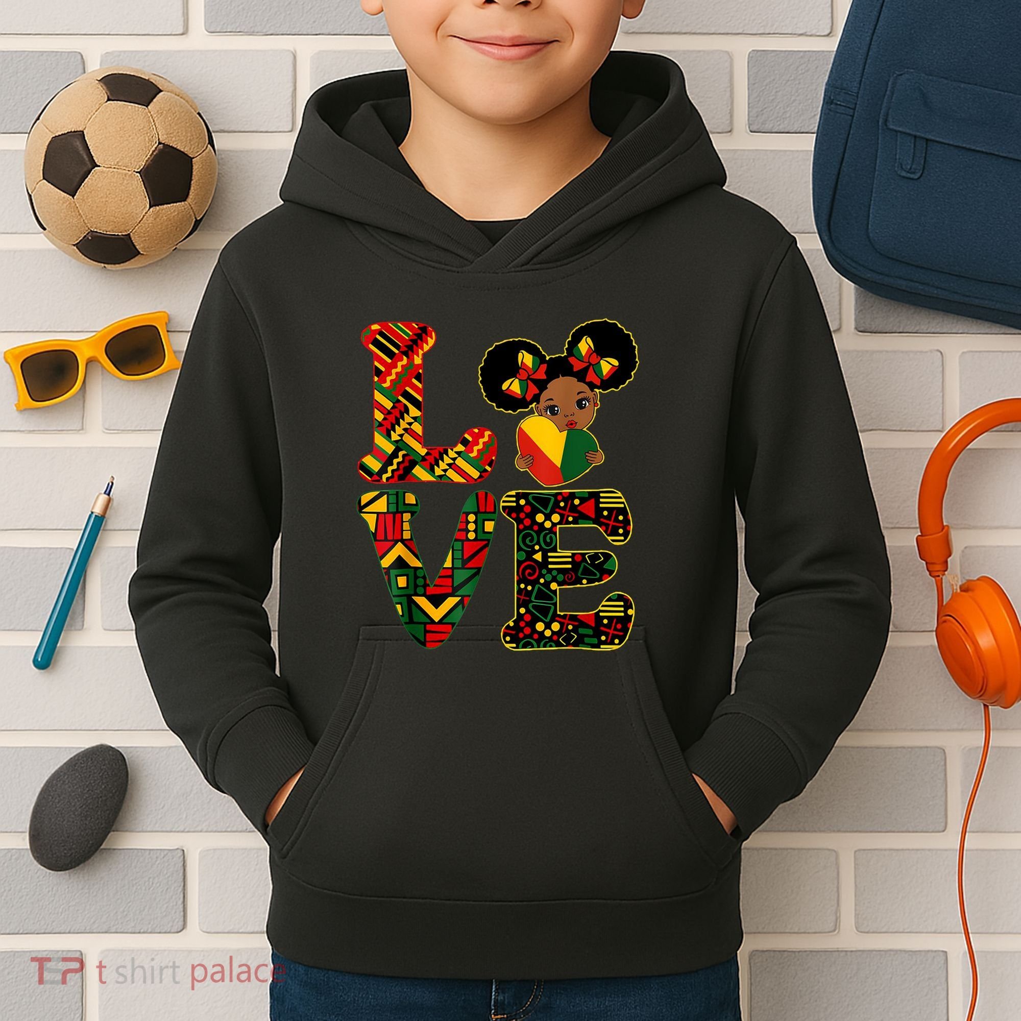 Love Black History Month Strong African Kids Hoodie