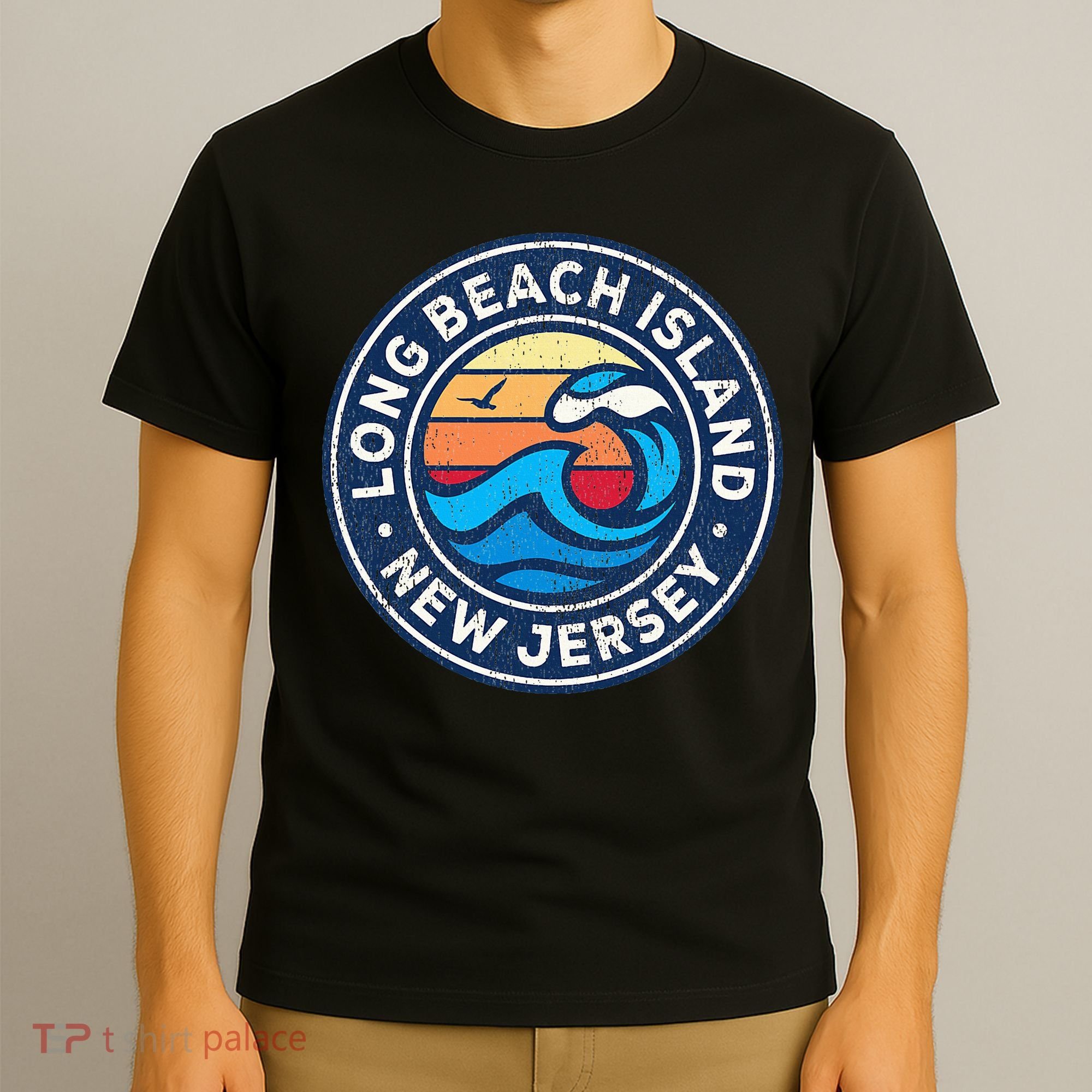 Long Beach Island New Jersey Nj Vintage Nautical Waves Desig T-Shirt