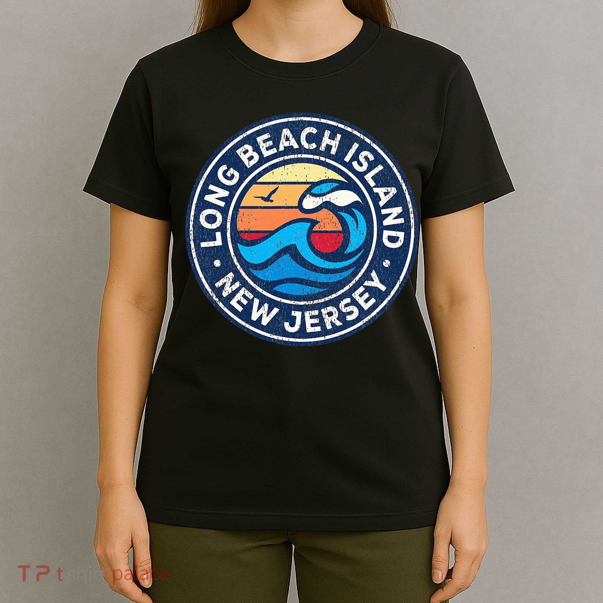 Long Beach Island New Jersey Nj Vintage Nautical Waves Desig T-Shirt
