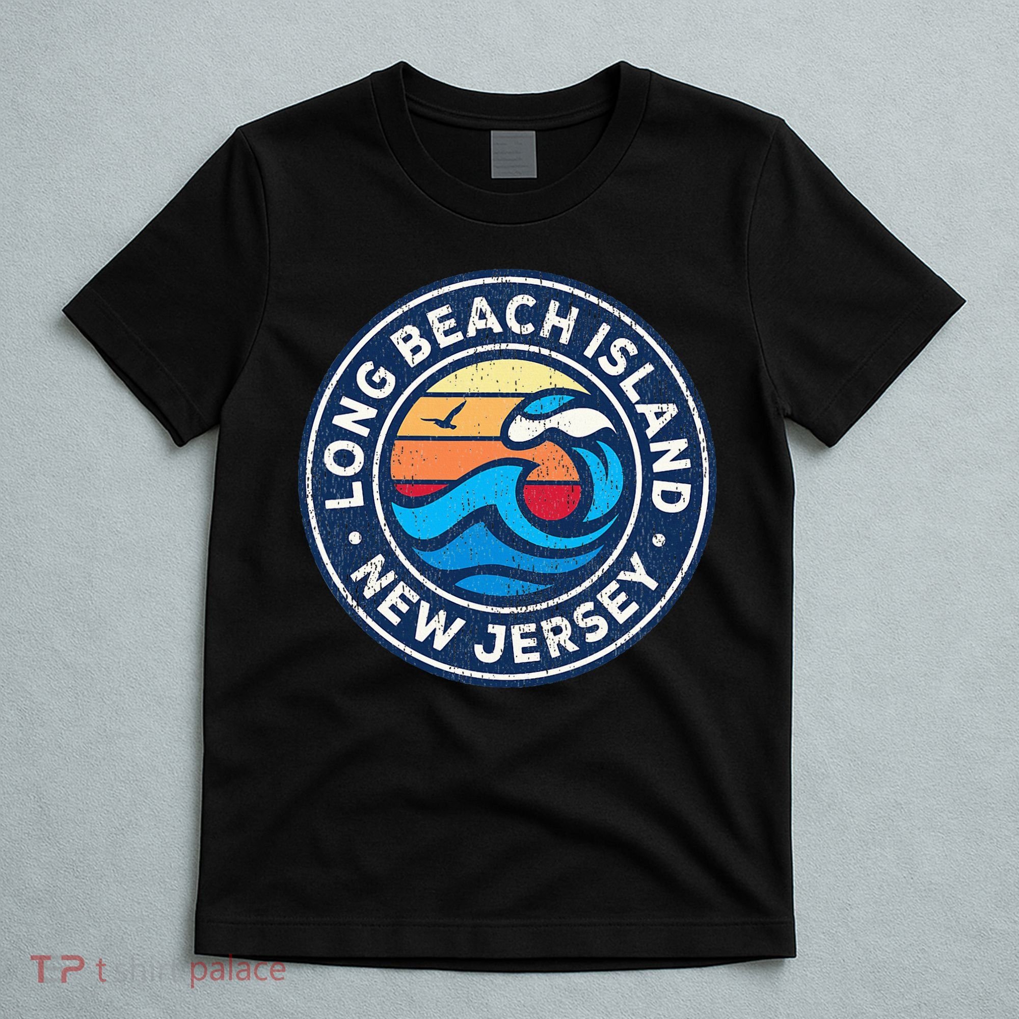 Long Beach Island New Jersey Nj Vintage Nautical Waves Desig T-Shirt