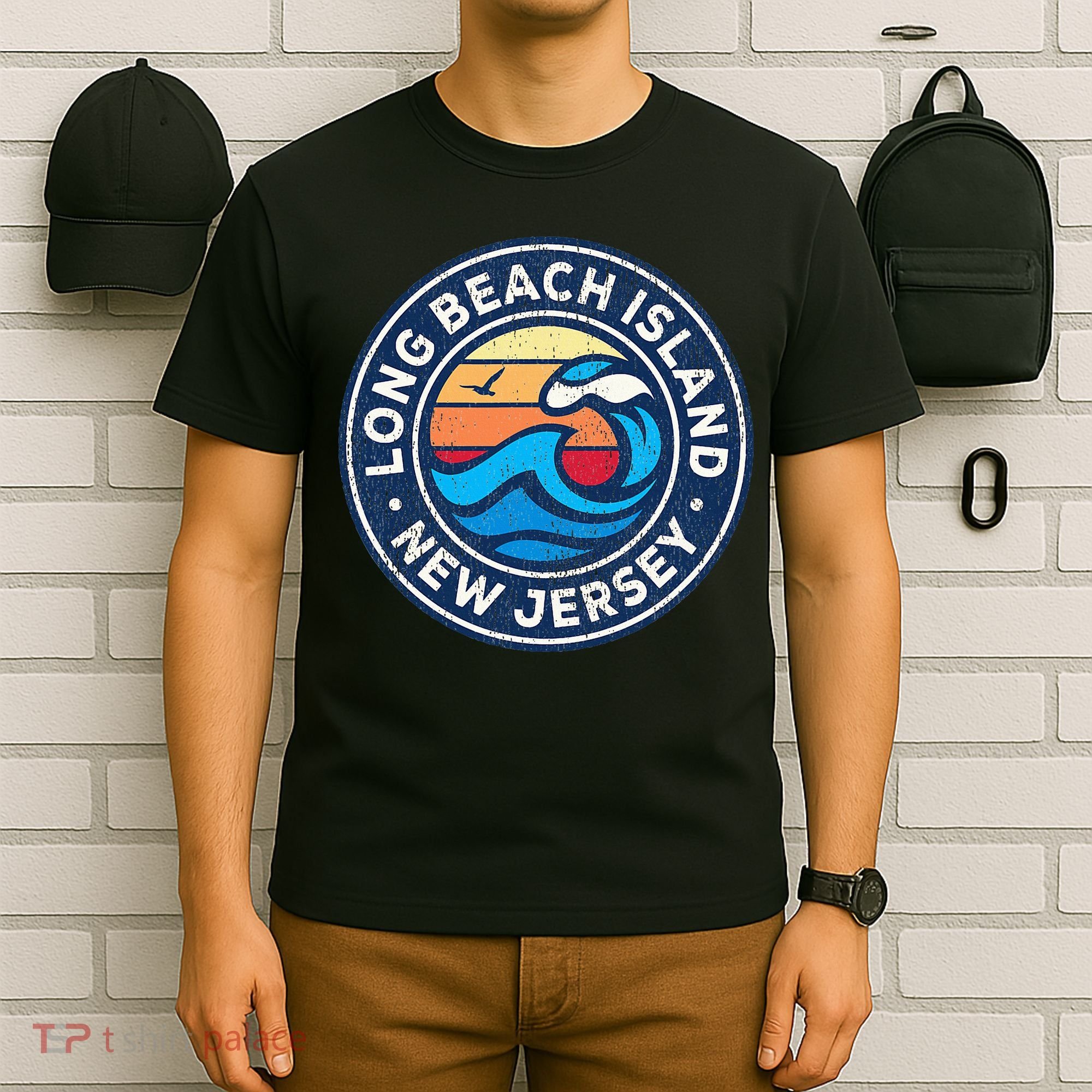 Long Beach Island New Jersey Nj Vintage Nautical Waves Desig T-Shirt