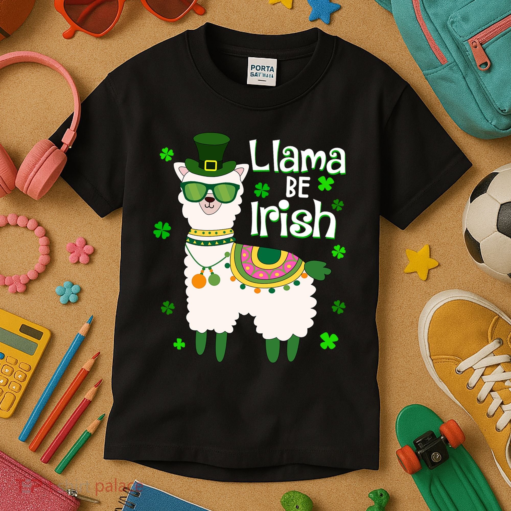Llama Be Irish St Patrick's Day Funny Kids T-Shirt