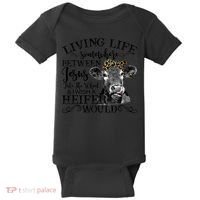 Living Between Jesus Take The Wheel And I Wish A Heifer Baby Bodysuit thumb 0