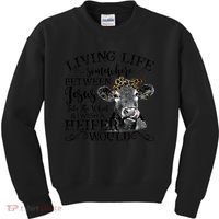 Living Between Jesus Take The Wheel And I Wish A Heifer Kids Sweatshirt thumb 0