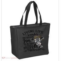 Living Between Jesus Take The Wheel And I Wish A Heifer Tote Bag thumb 2