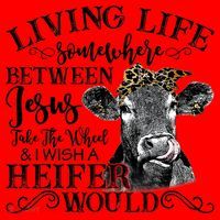 Living Between Jesus Take The Wheel And I Wish A Heifer Santa Hat thumb 1