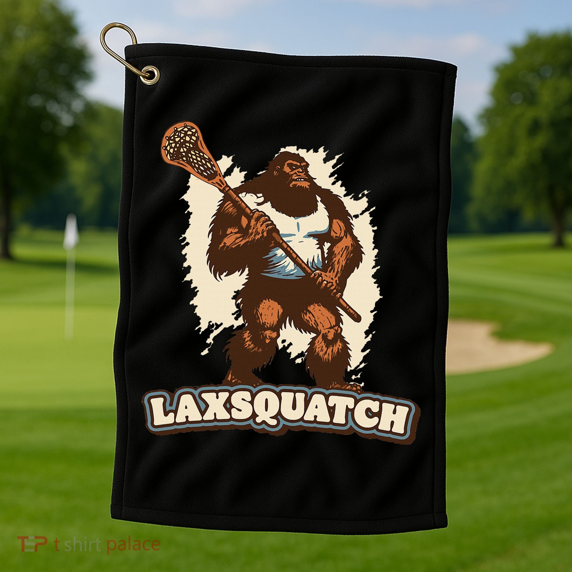 Laxsquatch! Bigfoot Lacrosse Player Funny Sasquatch Lax Golf Towel