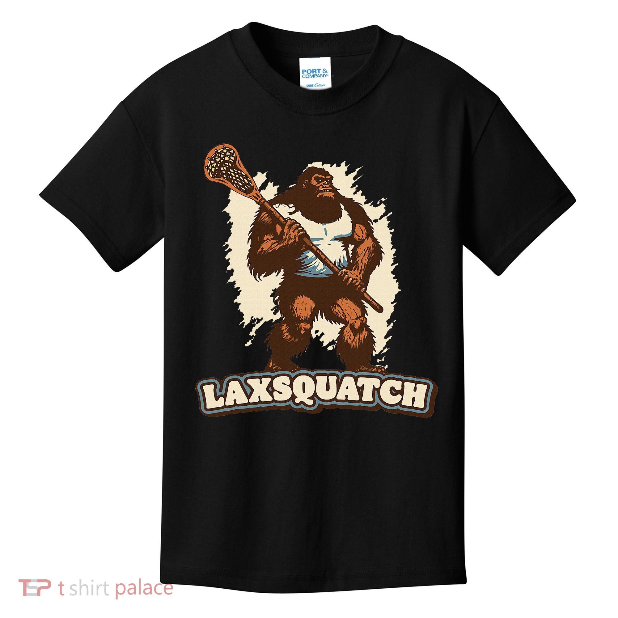 Laxsquatch! Bigfoot Lacrosse Player Funny Sasquatch Lax Kids T-Shirt