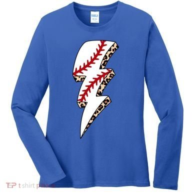 Leopard Baseball Lightning Bolt Baseball Mom Game Day Meaningful Gift Women's Long Sleeve Shirt