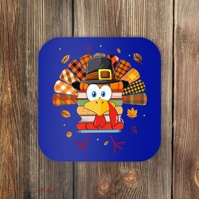 Librarian Book Lover Reader Funny Turkey Thanksgiving Fall Coaster
