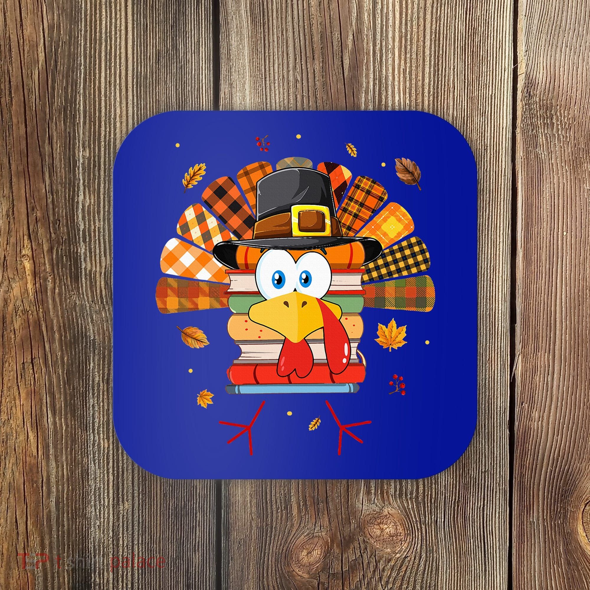 Librarian Book Lover Reader Funny Turkey Thanksgiving Fall Coaster