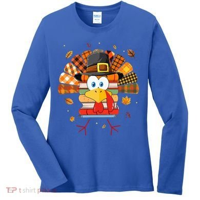 Librarian Book Lover Reader Funny Turkey Thanksgiving Fall Women's Long Sleeve Shirt