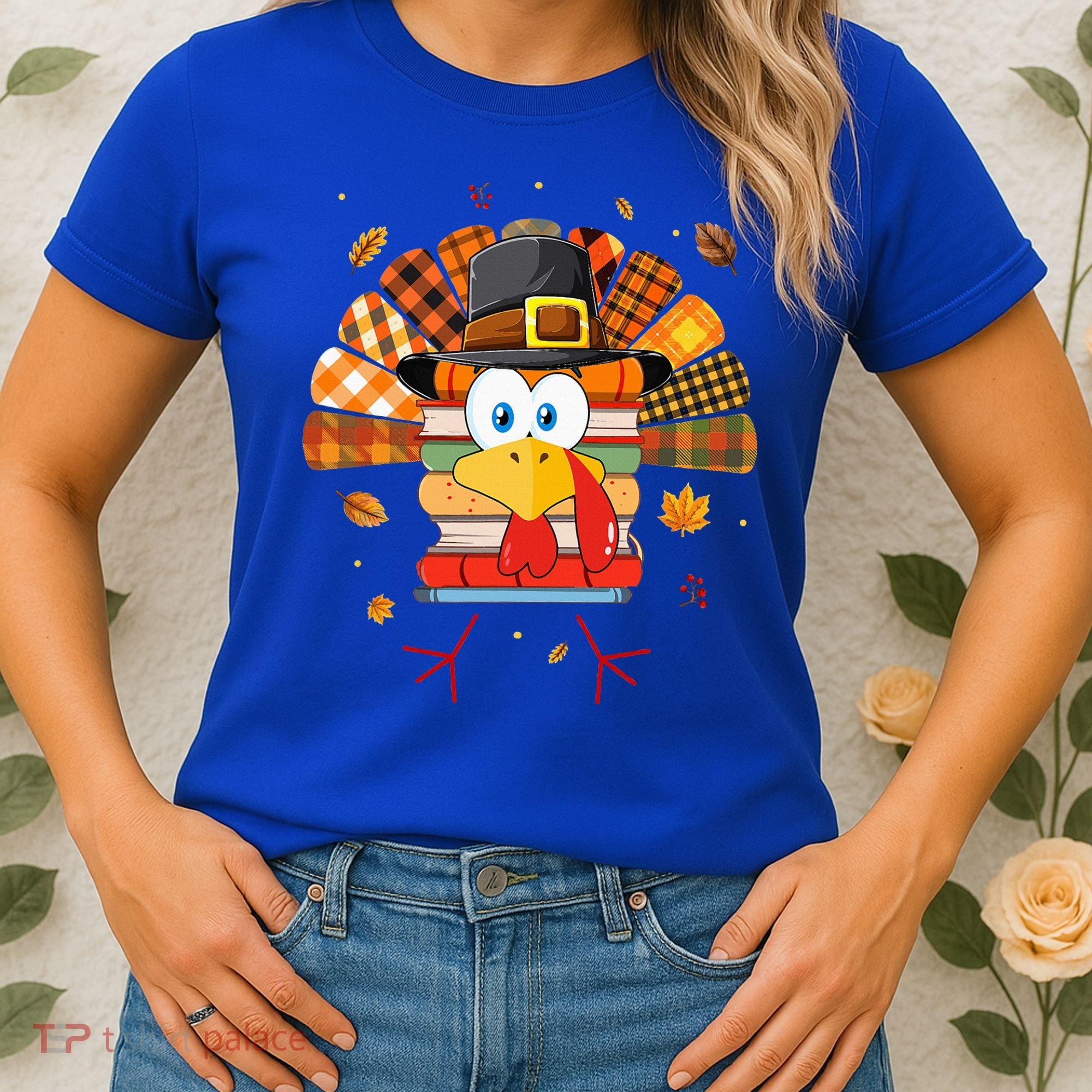 Librarian Book Lover Reader Funny Turkey Thanksgiving Fall Women's T-Shirt