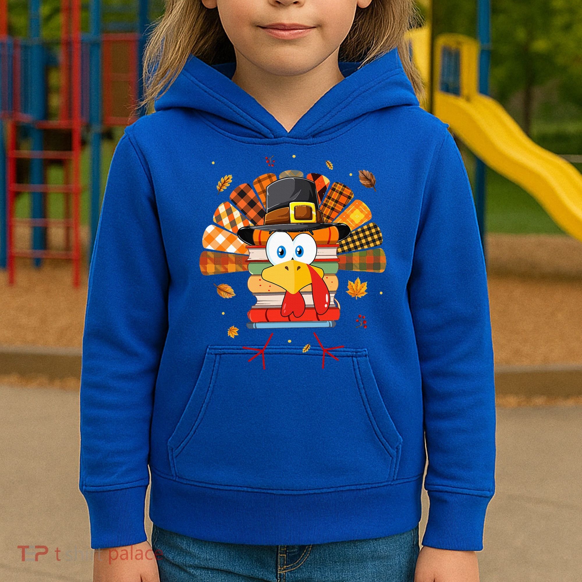 Librarian Book Lover Reader Funny Turkey Thanksgiving Fall Kids Hoodie