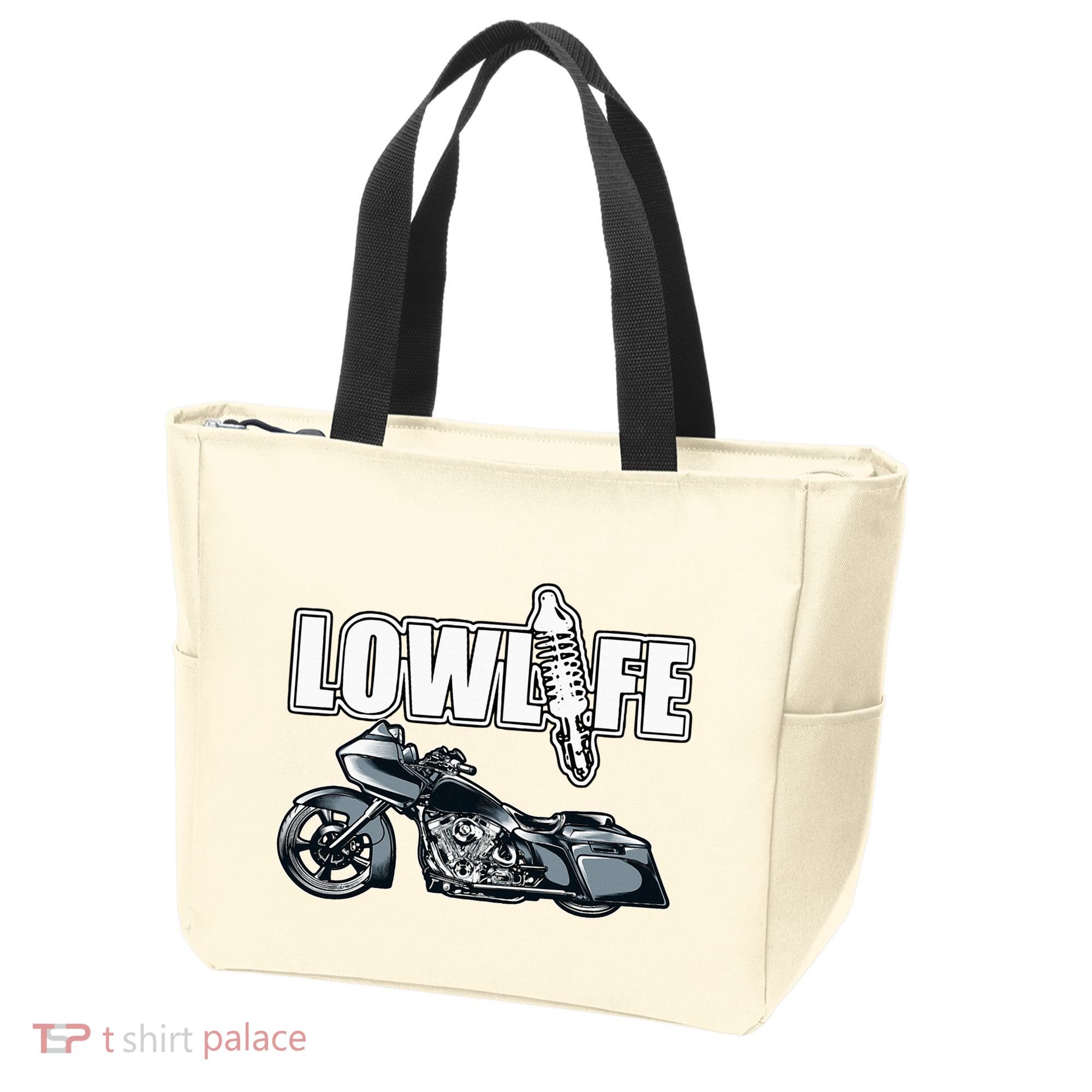 Lowlife Bagger Motorcycle . Chicano Vicla Lowrider Bikes Tote Bag