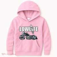 Lowlife Bagger Motorcycle . Chicano Vicla Lowrider Bikes Kids Hoodie thumb 0