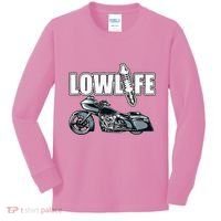 Lowlife Bagger Motorcycle . Chicano Vicla Lowrider Bikes Kids Long Sleeve Shirt thumb 0