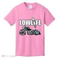 Lowlife Bagger Motorcycle . Chicano Vicla Lowrider Bikes Kids T-Shirt thumb 0