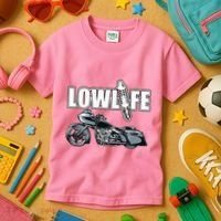 Lowlife Bagger Motorcycle . Chicano Vicla Lowrider Bikes Kids T-Shirt thumb 3