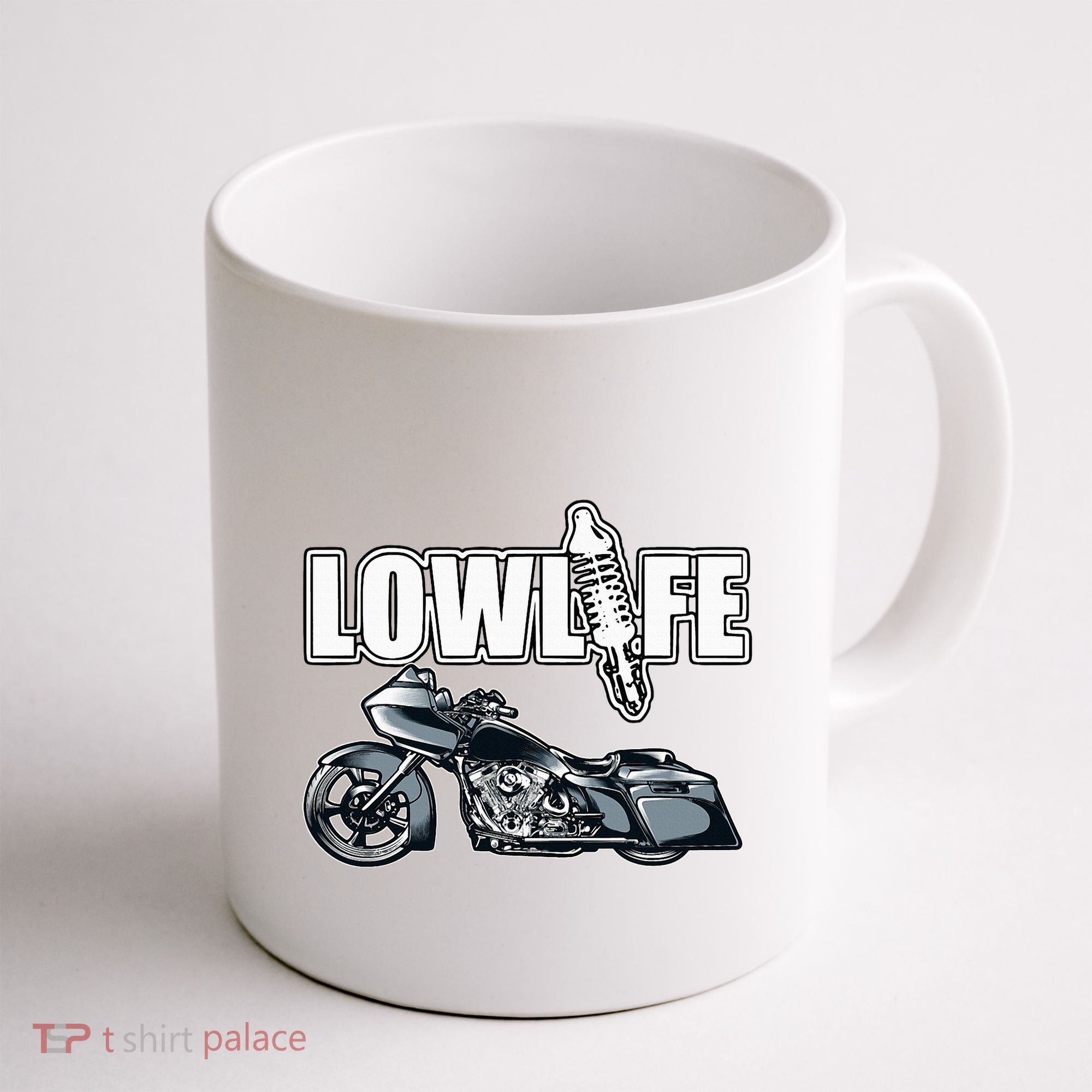 Lowlife Bagger Motorcycle . Chicano Vicla Lowrider Bikes Coffee Mug
