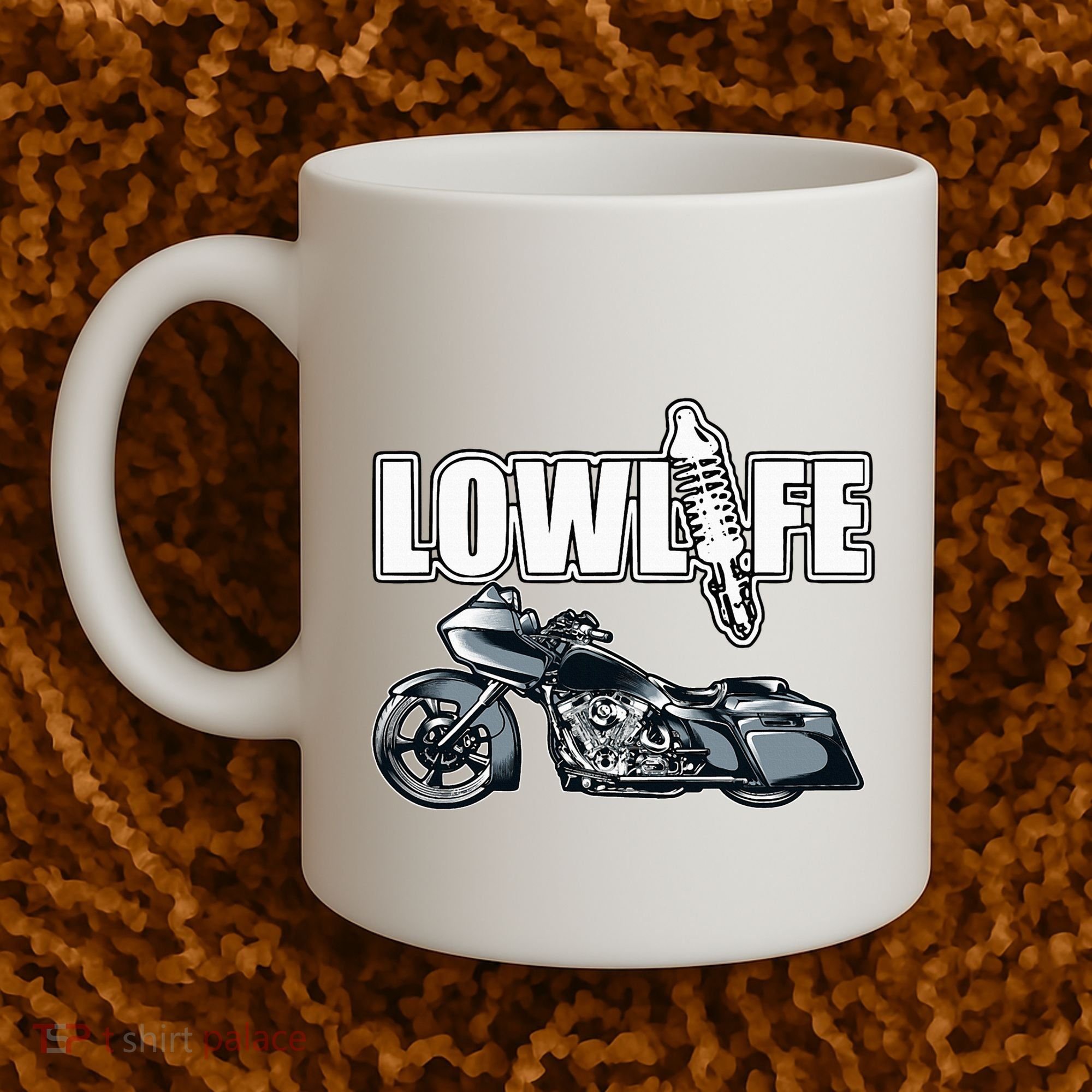 Lowlife Bagger Motorcycle . Chicano Vicla Lowrider Bikes Coffee Mug