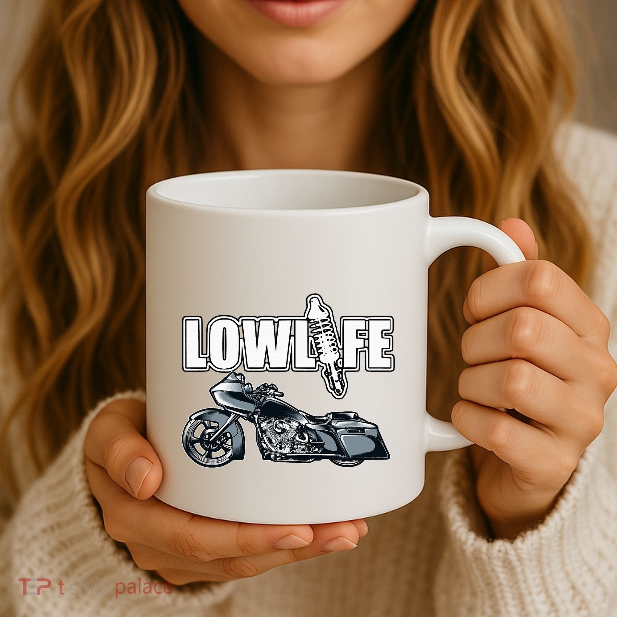 Lowlife Bagger Motorcycle . Chicano Vicla Lowrider Bikes Coffee Mug