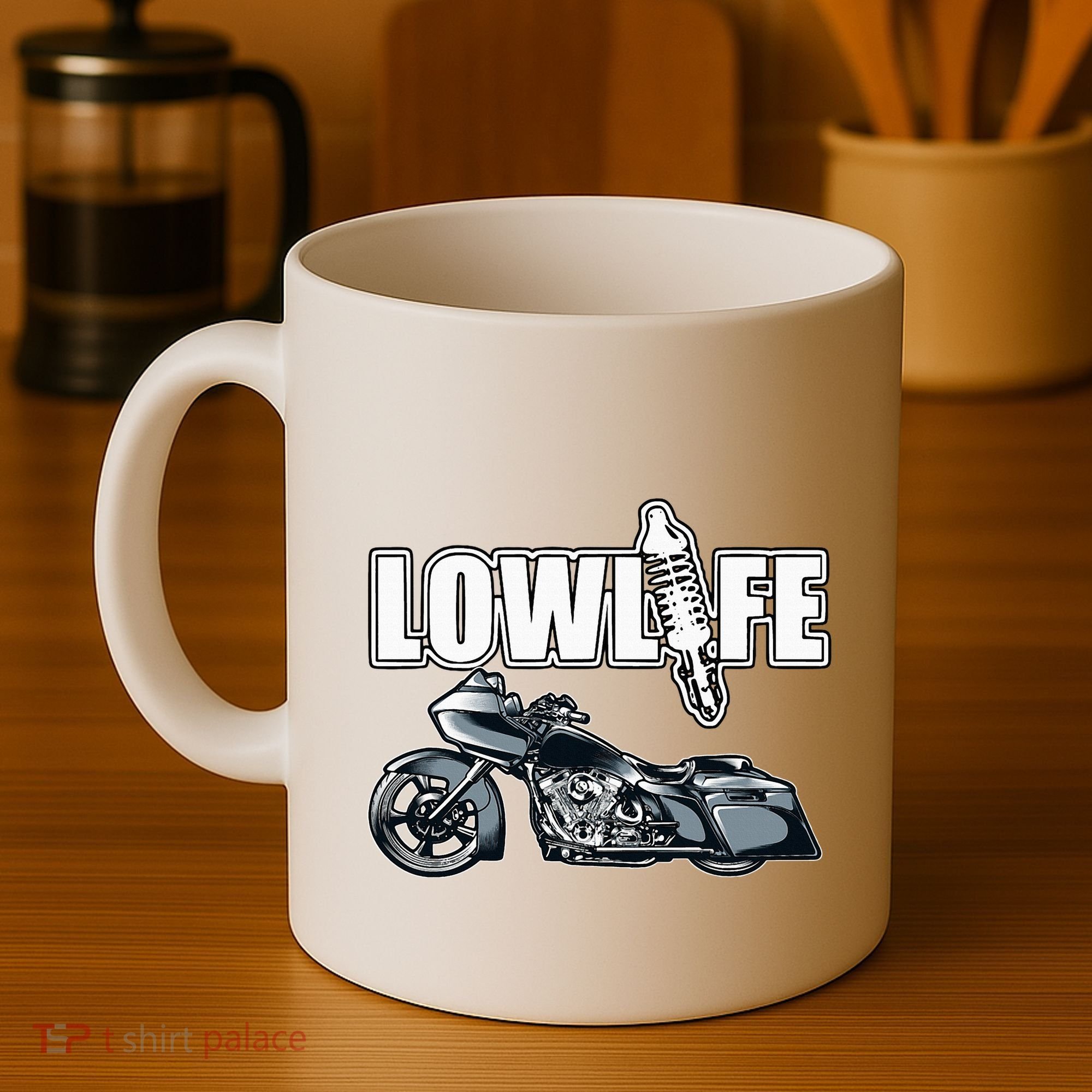 Lowlife Bagger Motorcycle . Chicano Vicla Lowrider Bikes Coffee Mug