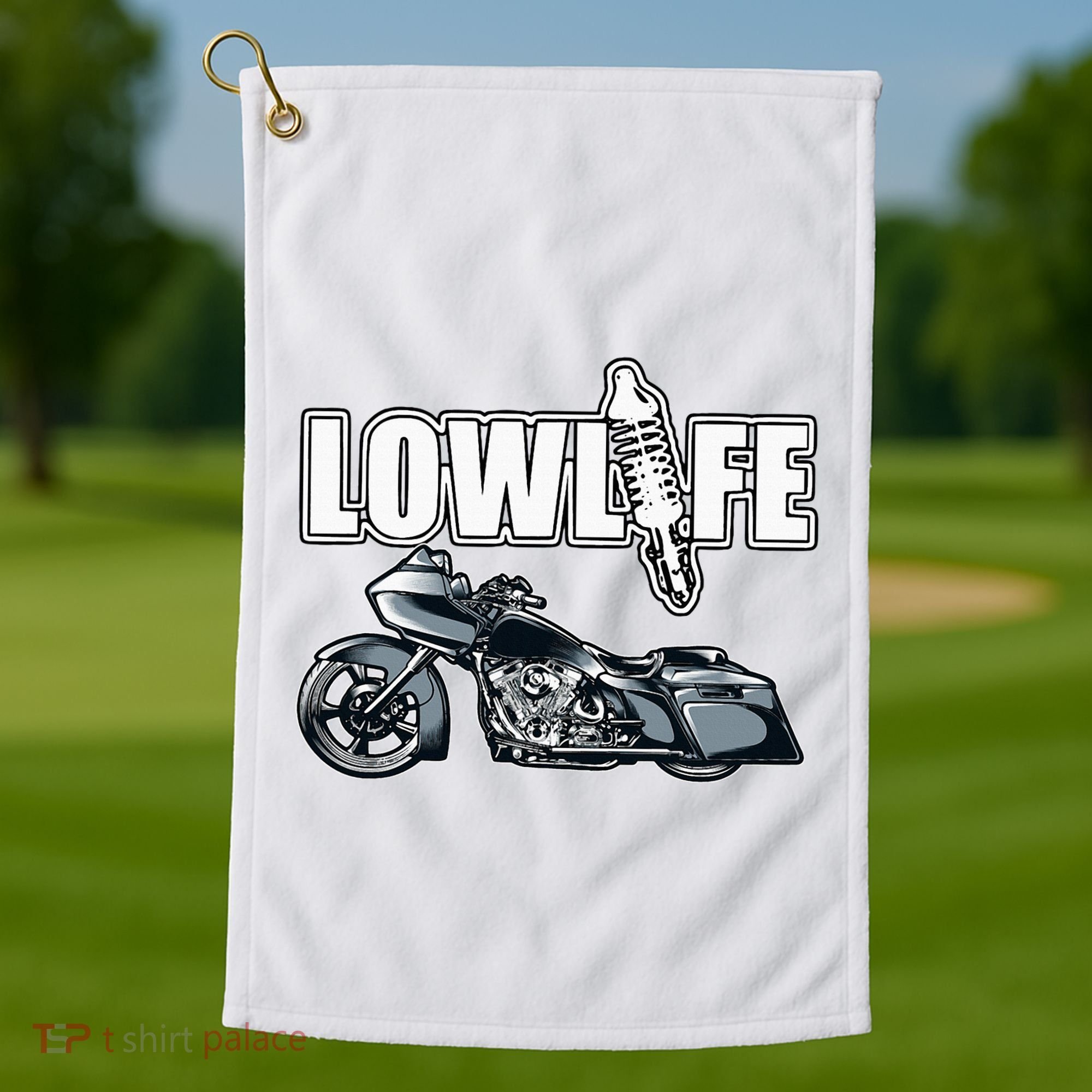 Lowlife Bagger Motorcycle . Chicano Vicla Lowrider Bikes Golf Towel