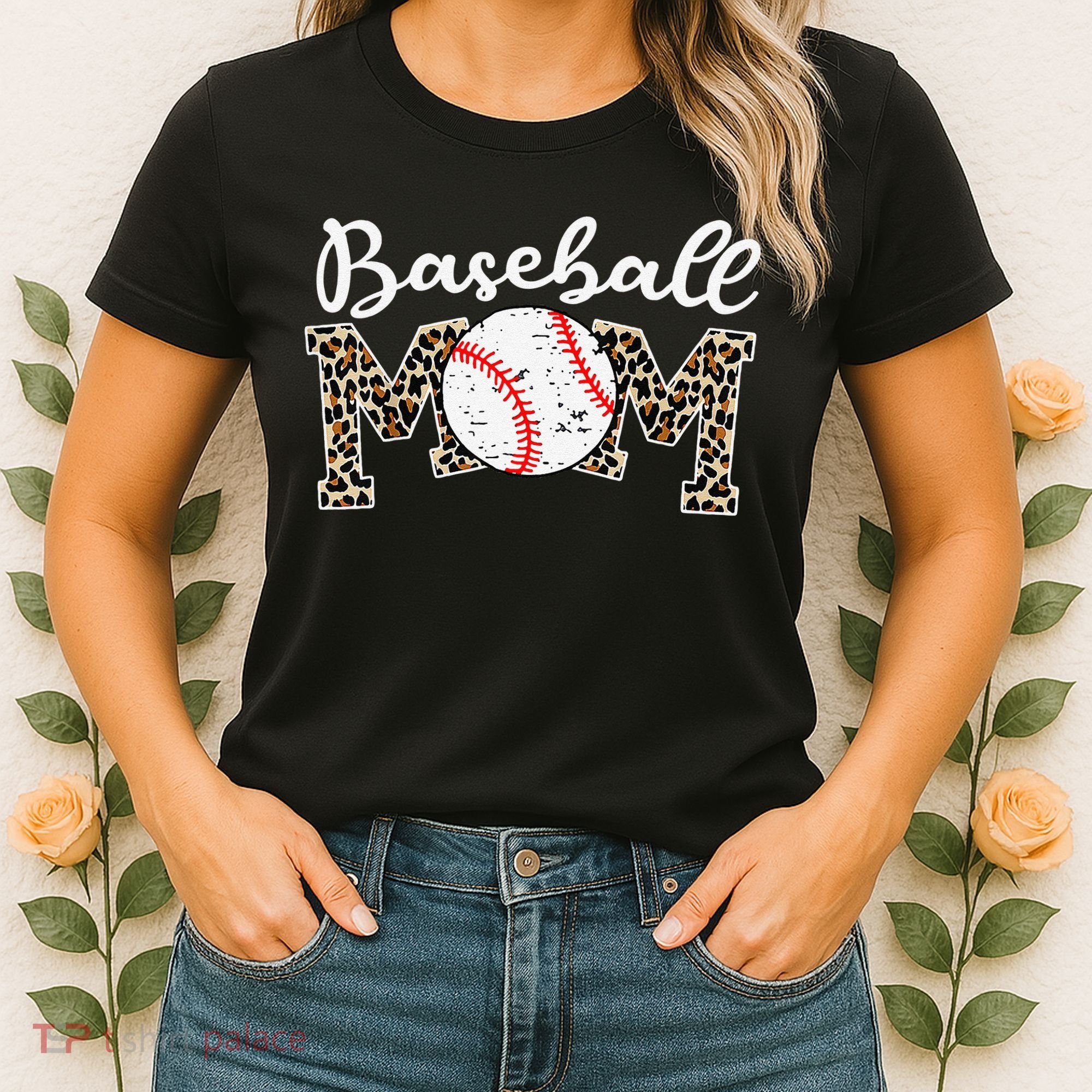 Leopard Baseball Mom Life Game Day Mothers Day Women's T-Shirt