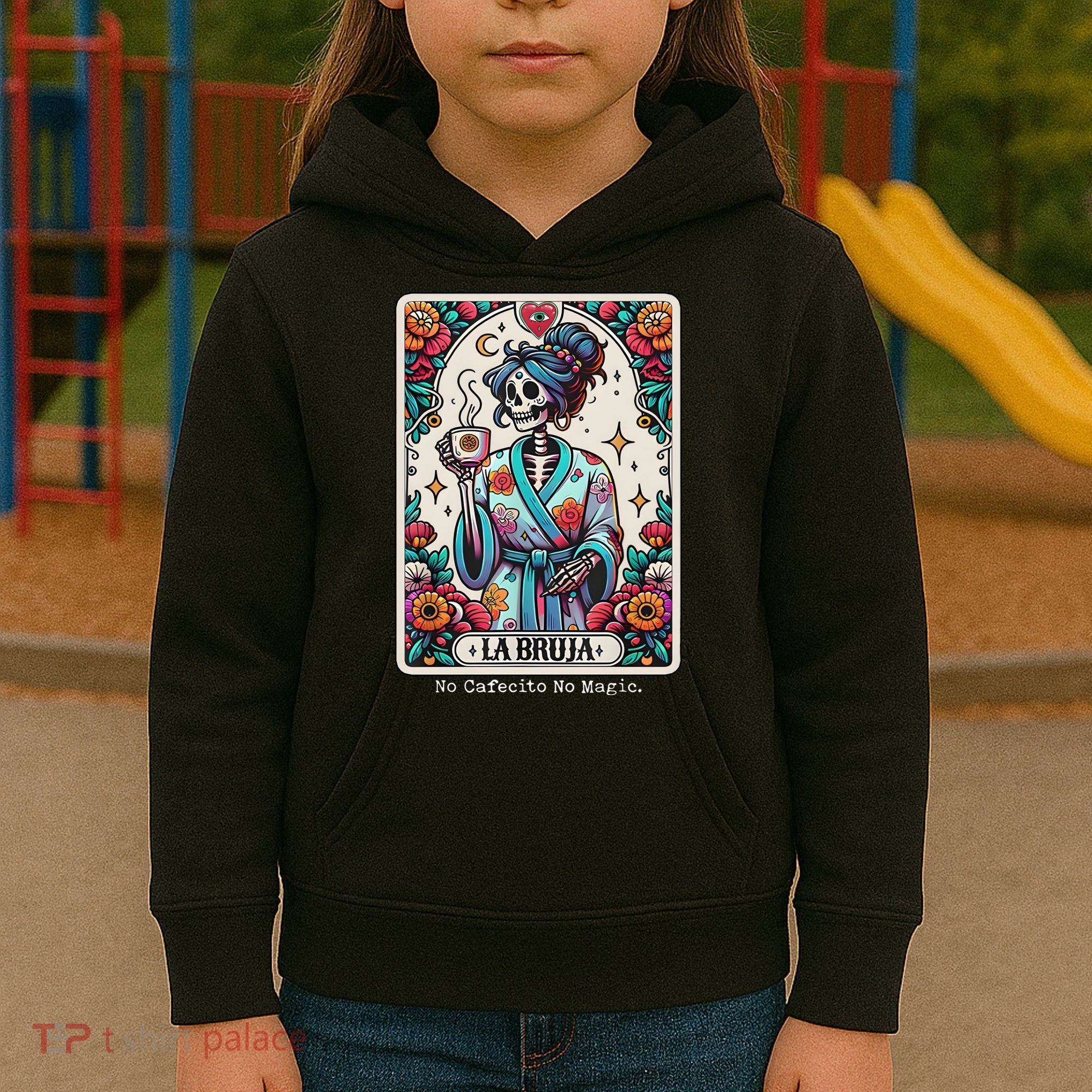 La Bruja No Cafecito No Magic Skeleton Kids Hoodie