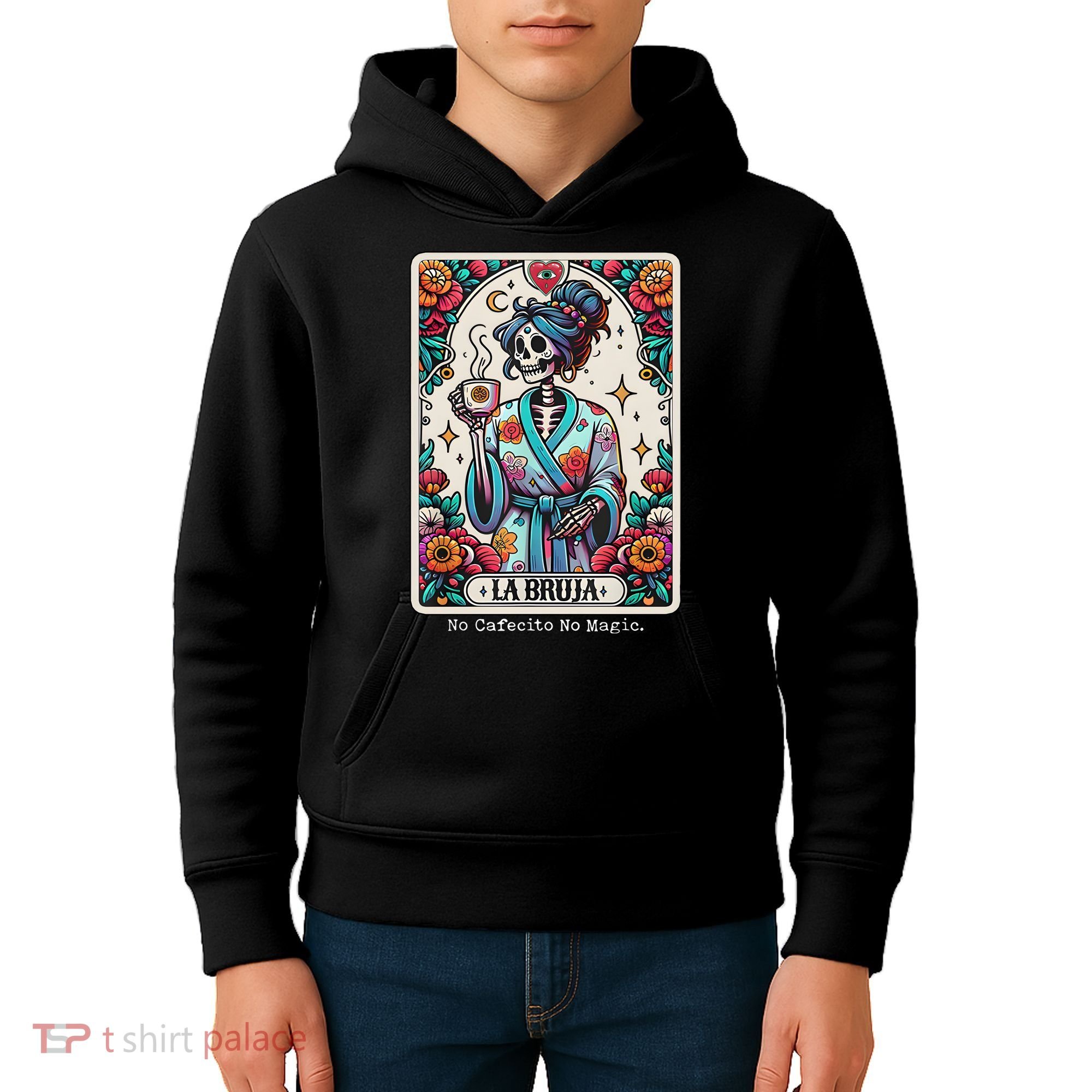 La Bruja No Cafecito No Magic Skeleton Kids Hoodie