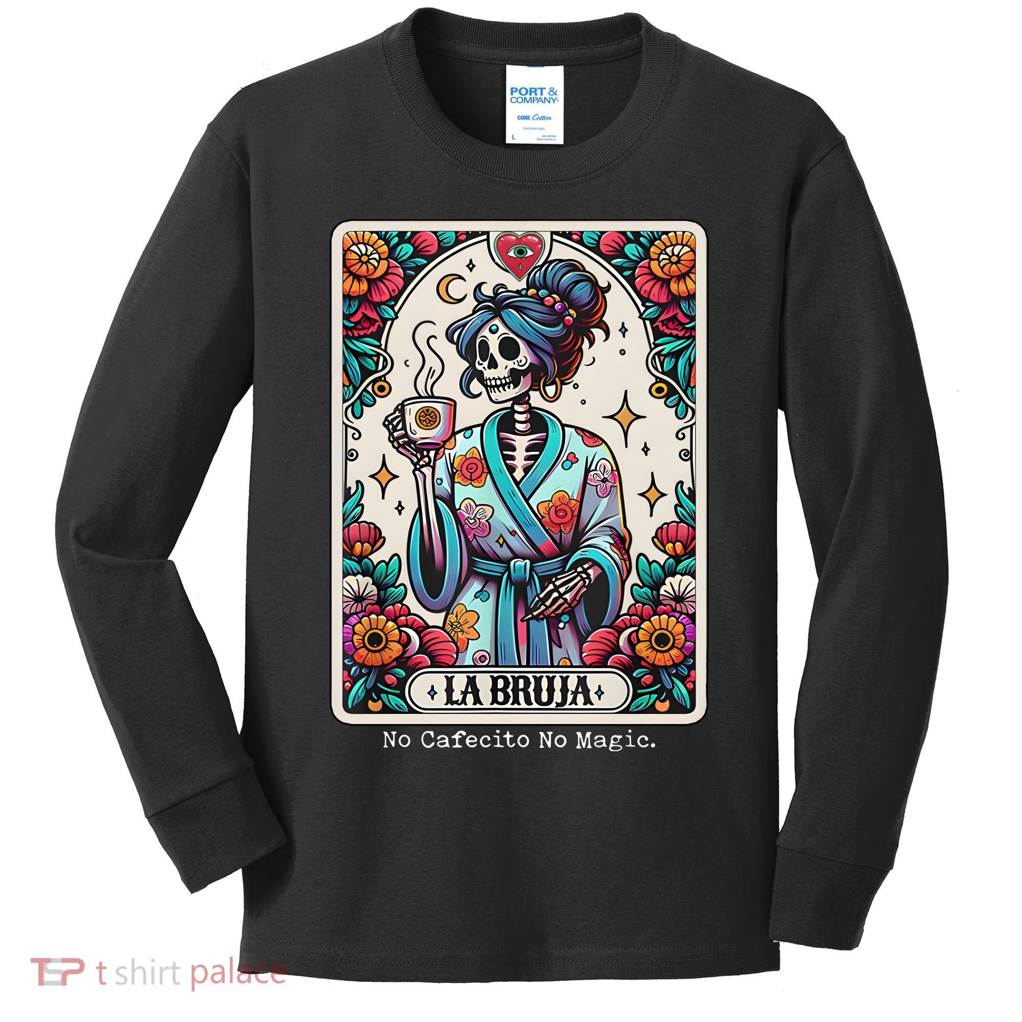 La Bruja No Cafecito No Magic Skeleton Kids Long Sleeve Shirt