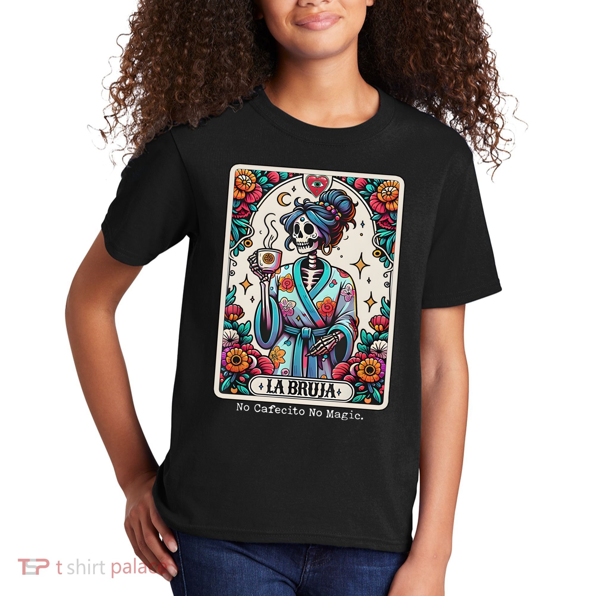 La Bruja No Cafecito No Magic Skeleton Kids T-Shirt
