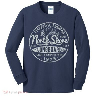 Long Board North Shore Surf Vintage Hawaii Beach Kids Long Sleeve Shirt