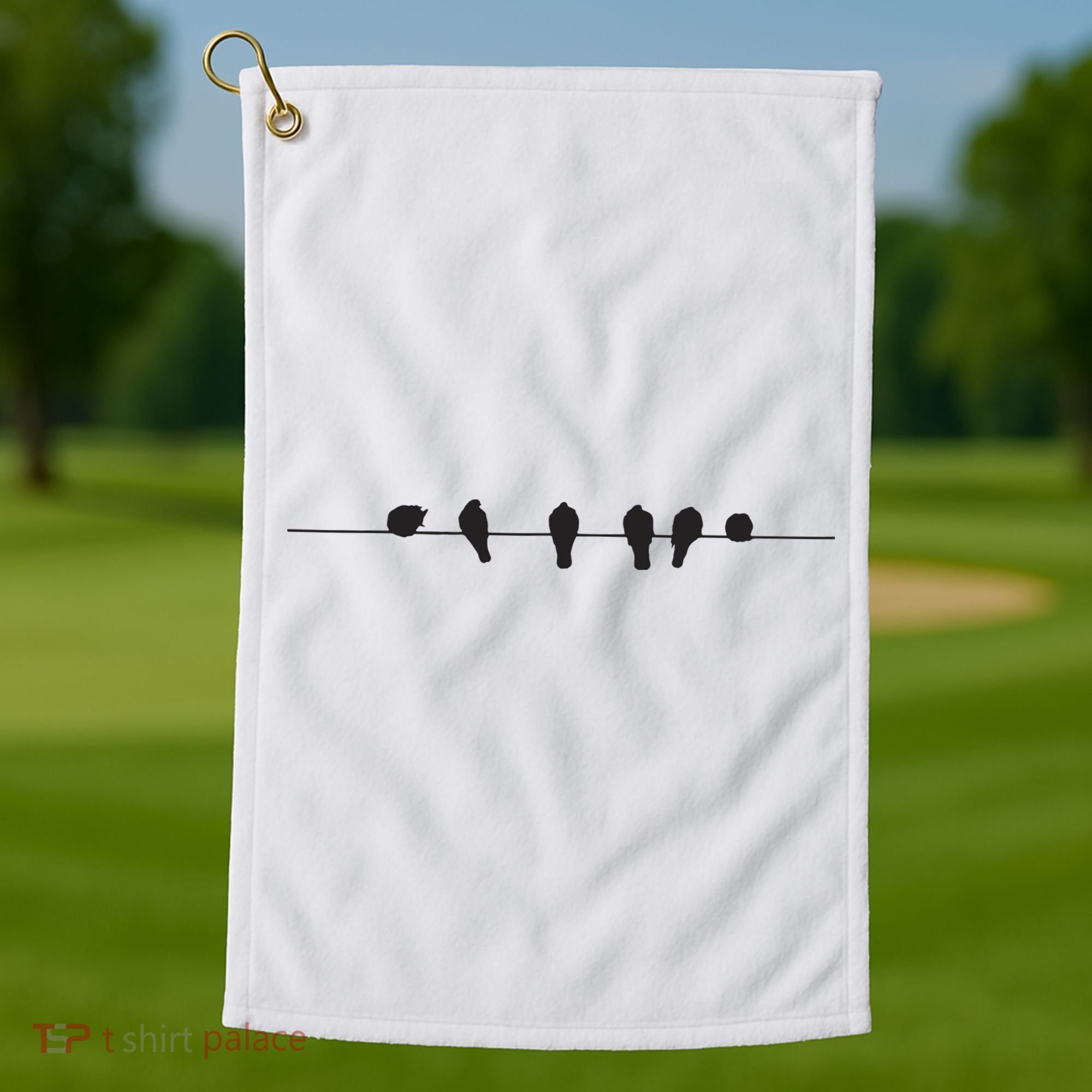 Little Birds On The Cable Wire Golf Towel