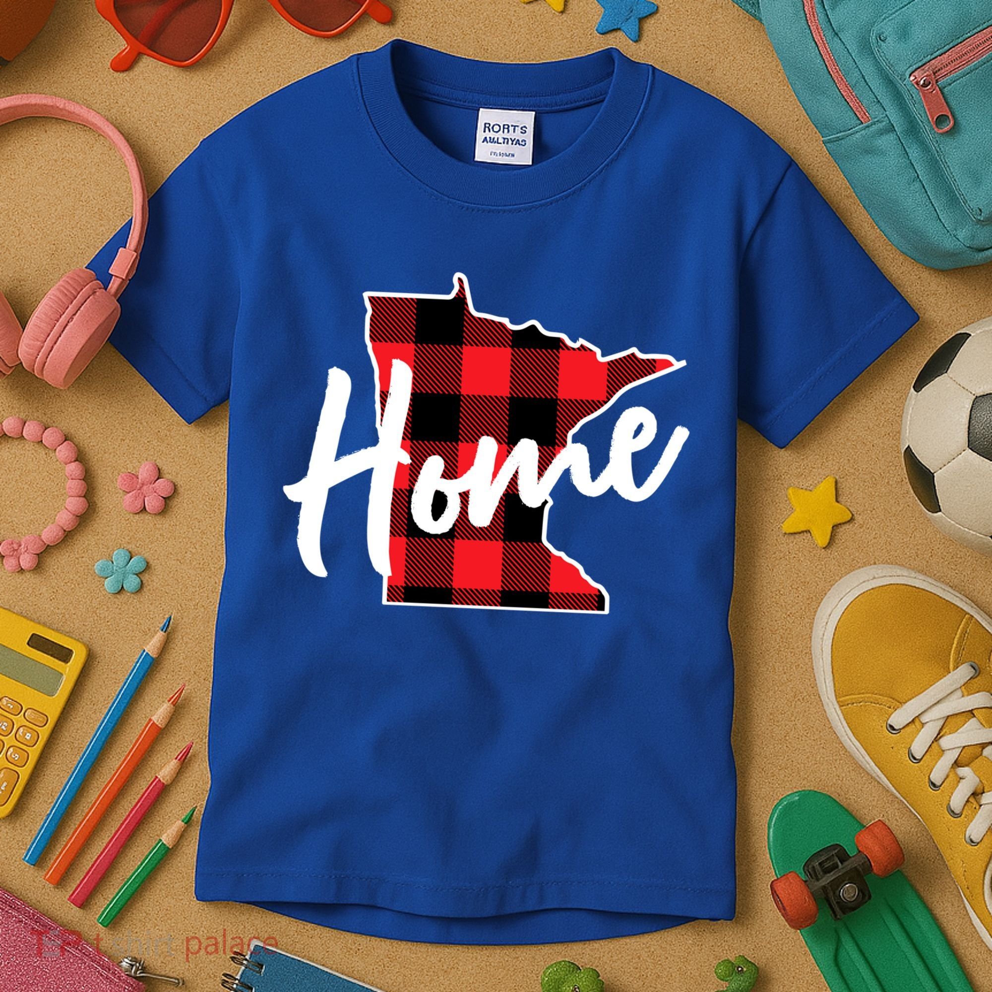 Lumberjack Buffalo Plaid Minnesota Home State Cute Gift Back Gift Kids T-Shirt