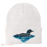 Loon Bird Painting Duck Lake Beanie thumb 0