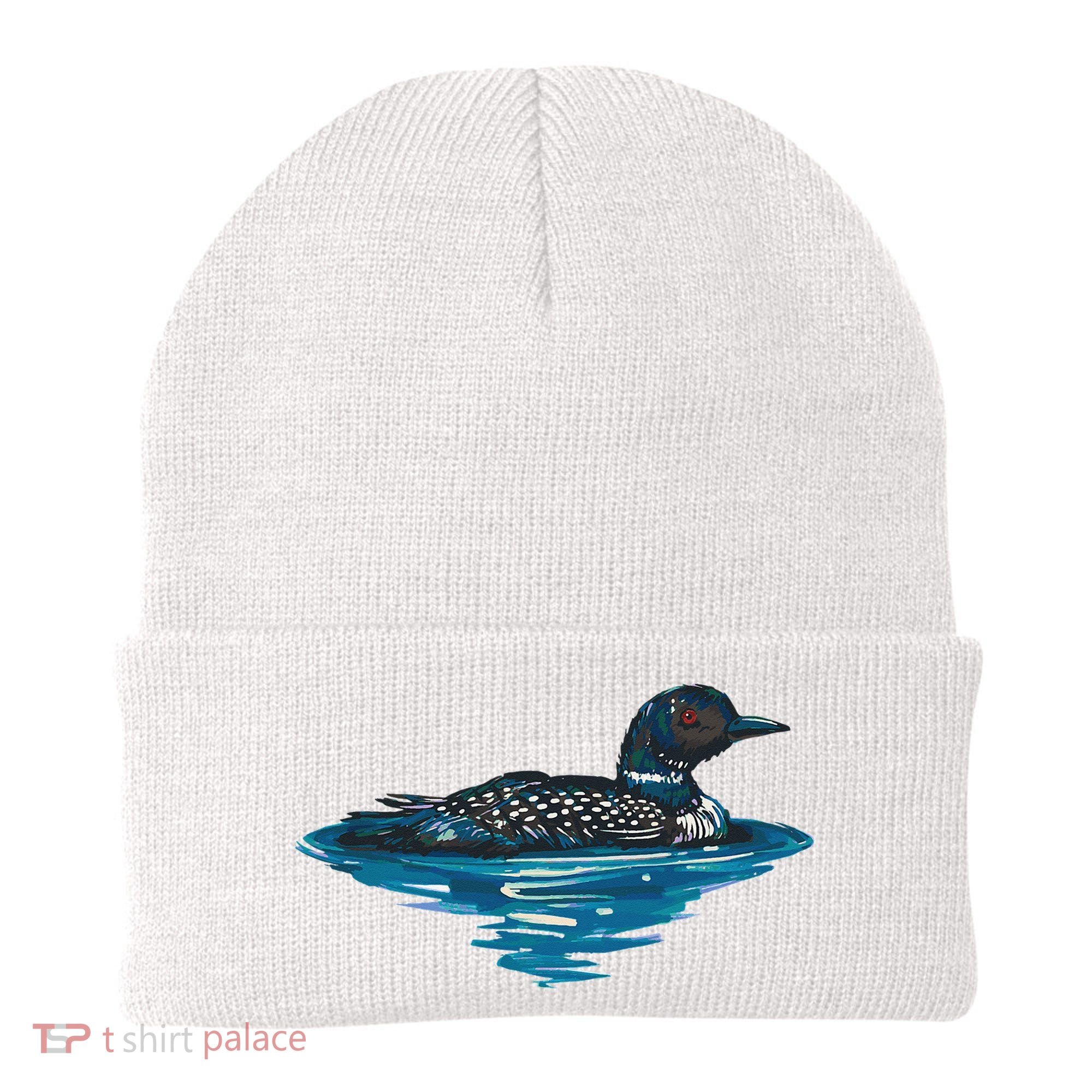 Loon Bird Painting Duck Lake Beanie