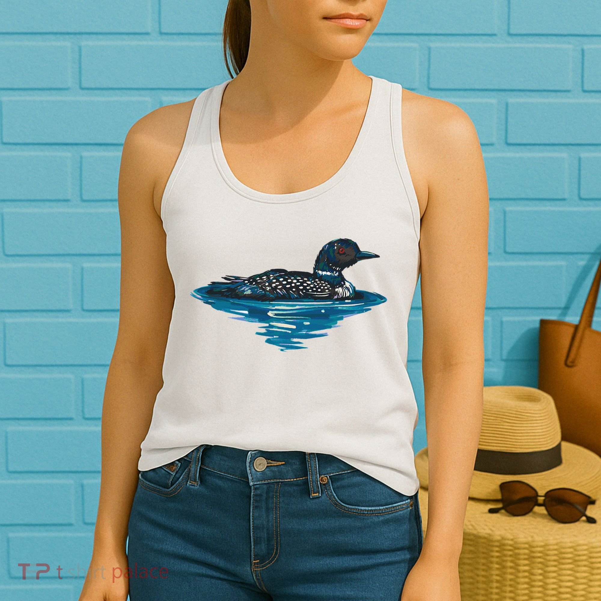 Loon Bird Painting Duck Lake Women's Tank Top