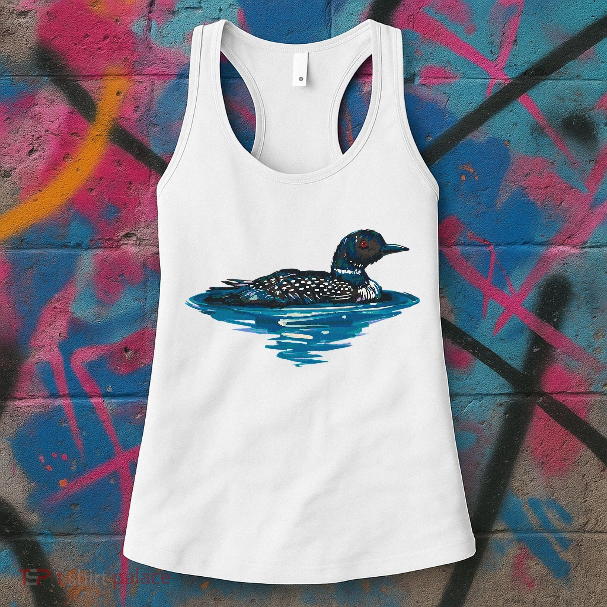 Loon Bird Painting Duck Lake Women's Tank Top