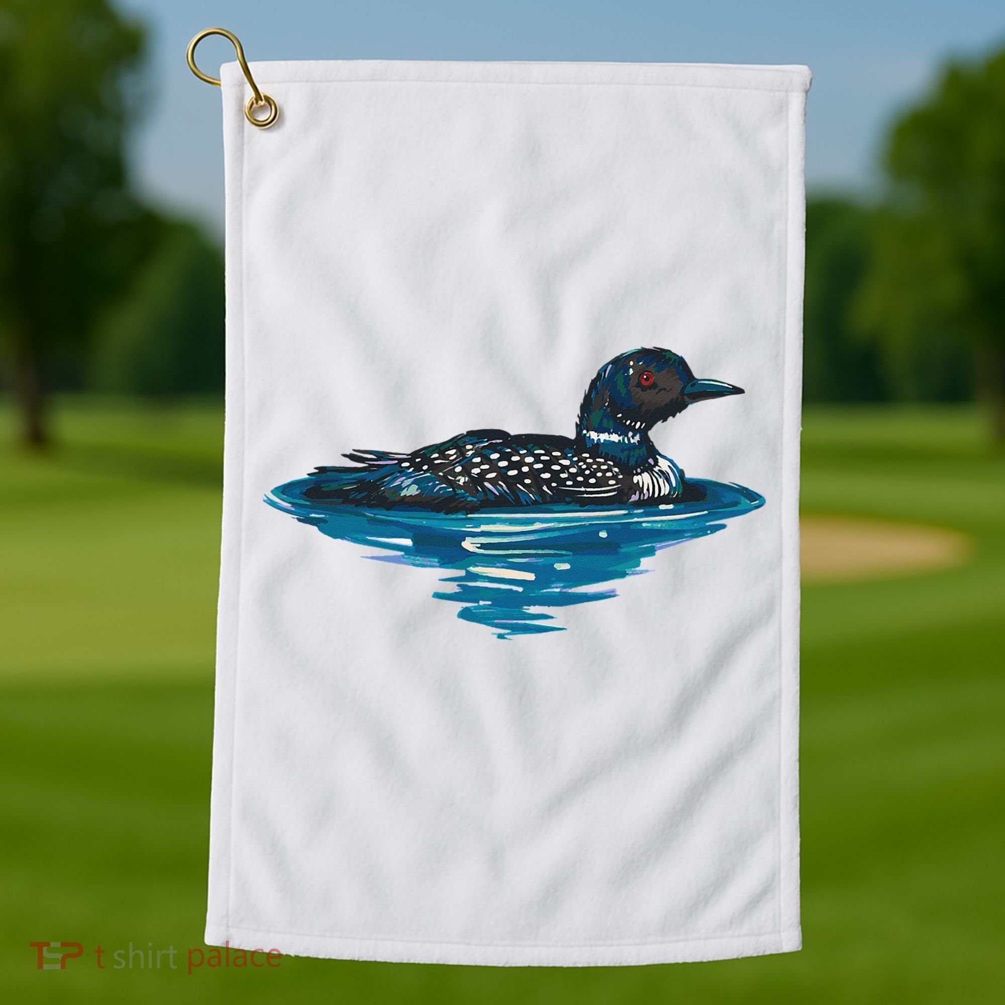 Loon Bird Painting Duck Lake Golf Towel