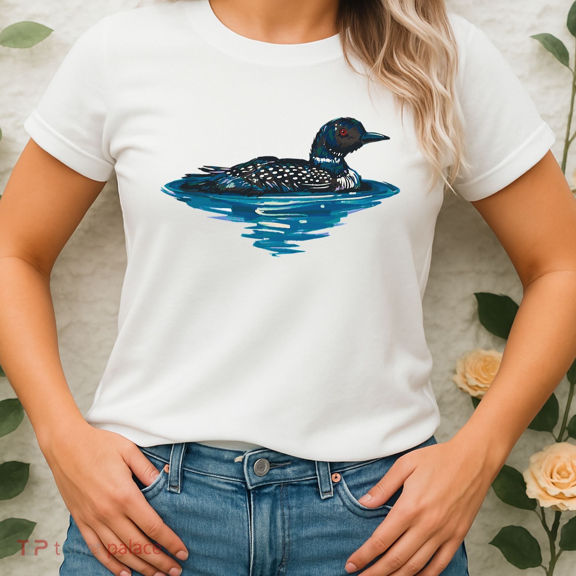 Loon Bird Painting Duck Lake Women's T-Shirt