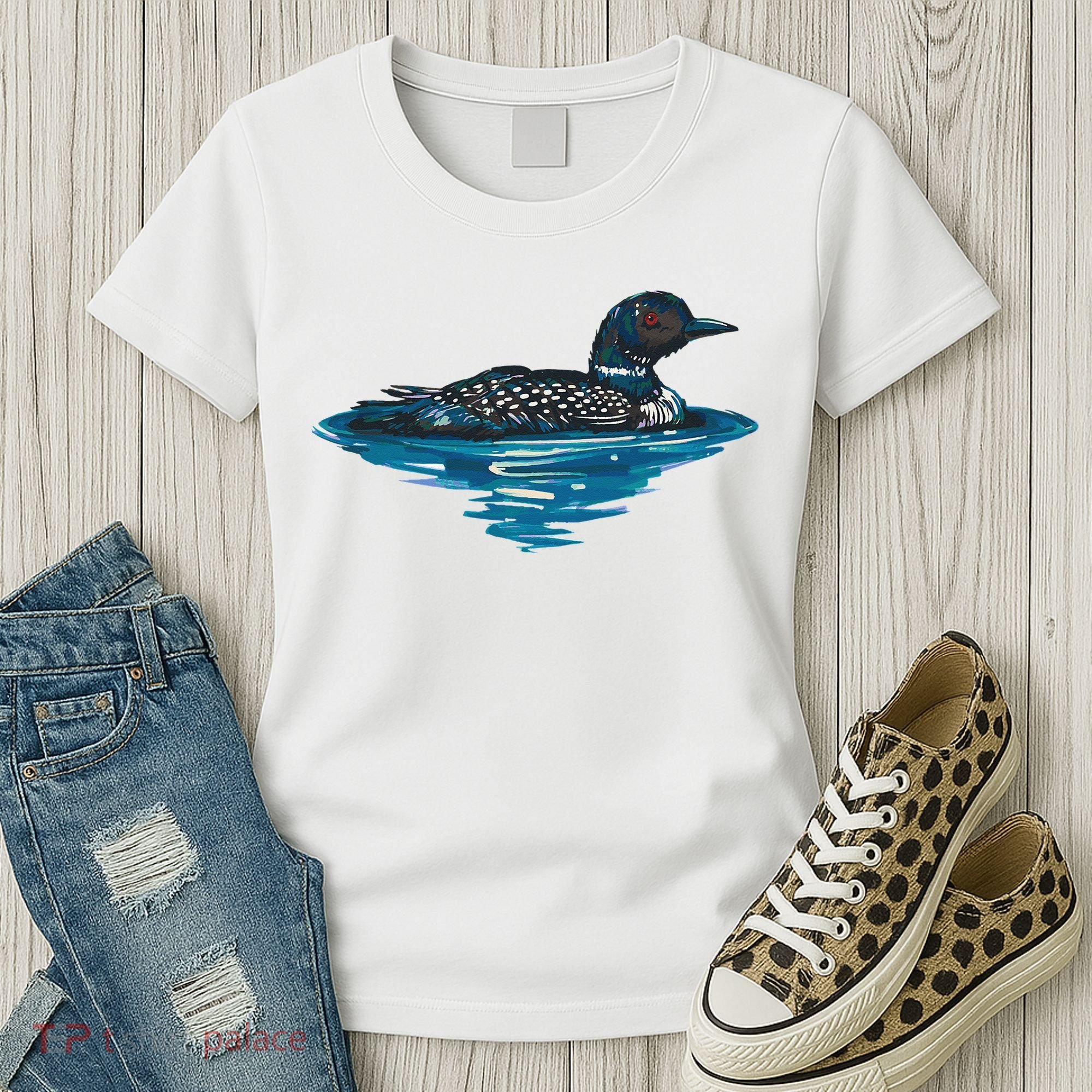 Loon Bird Painting Duck Lake Women's T-Shirt