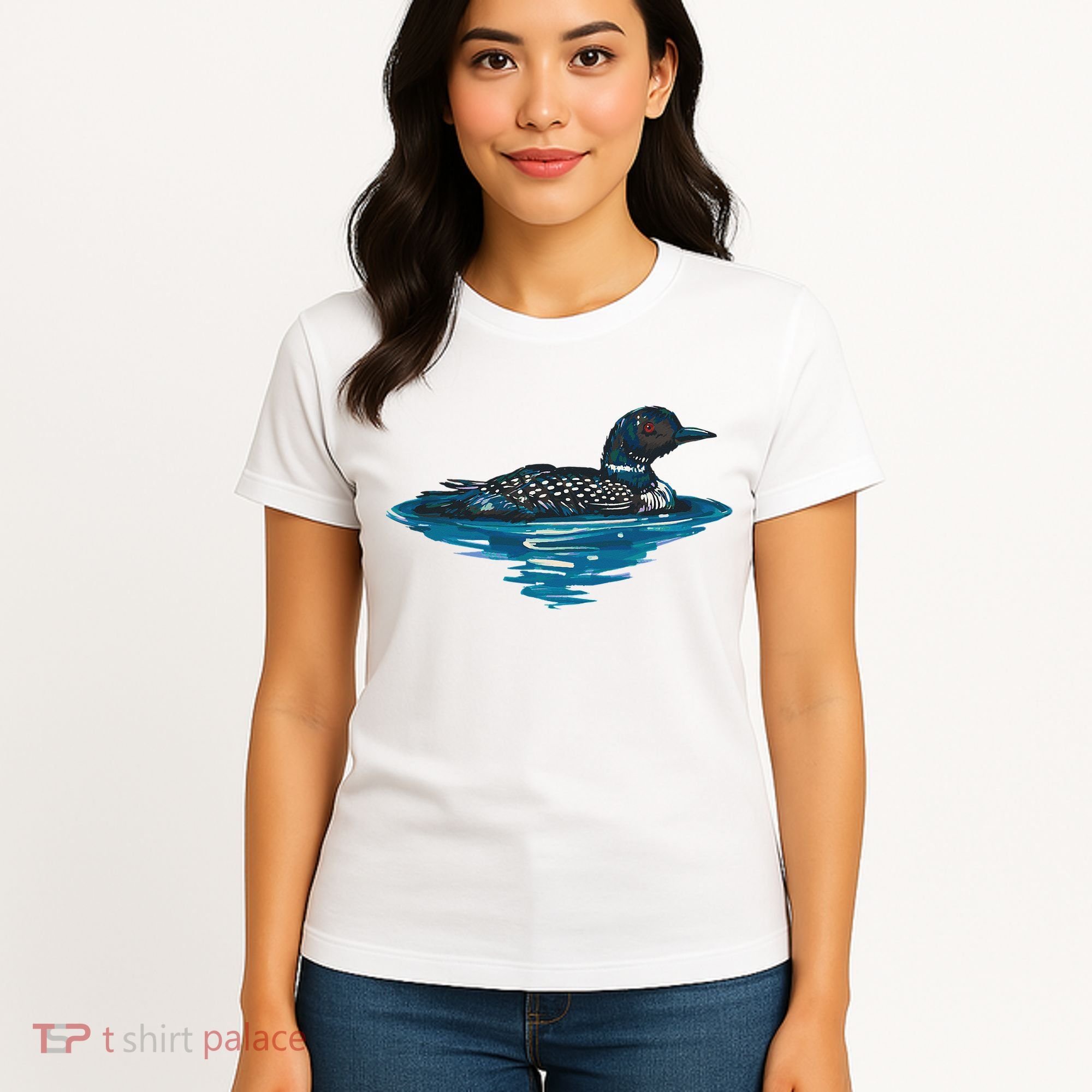Loon Bird Painting Duck Lake Women's T-Shirt