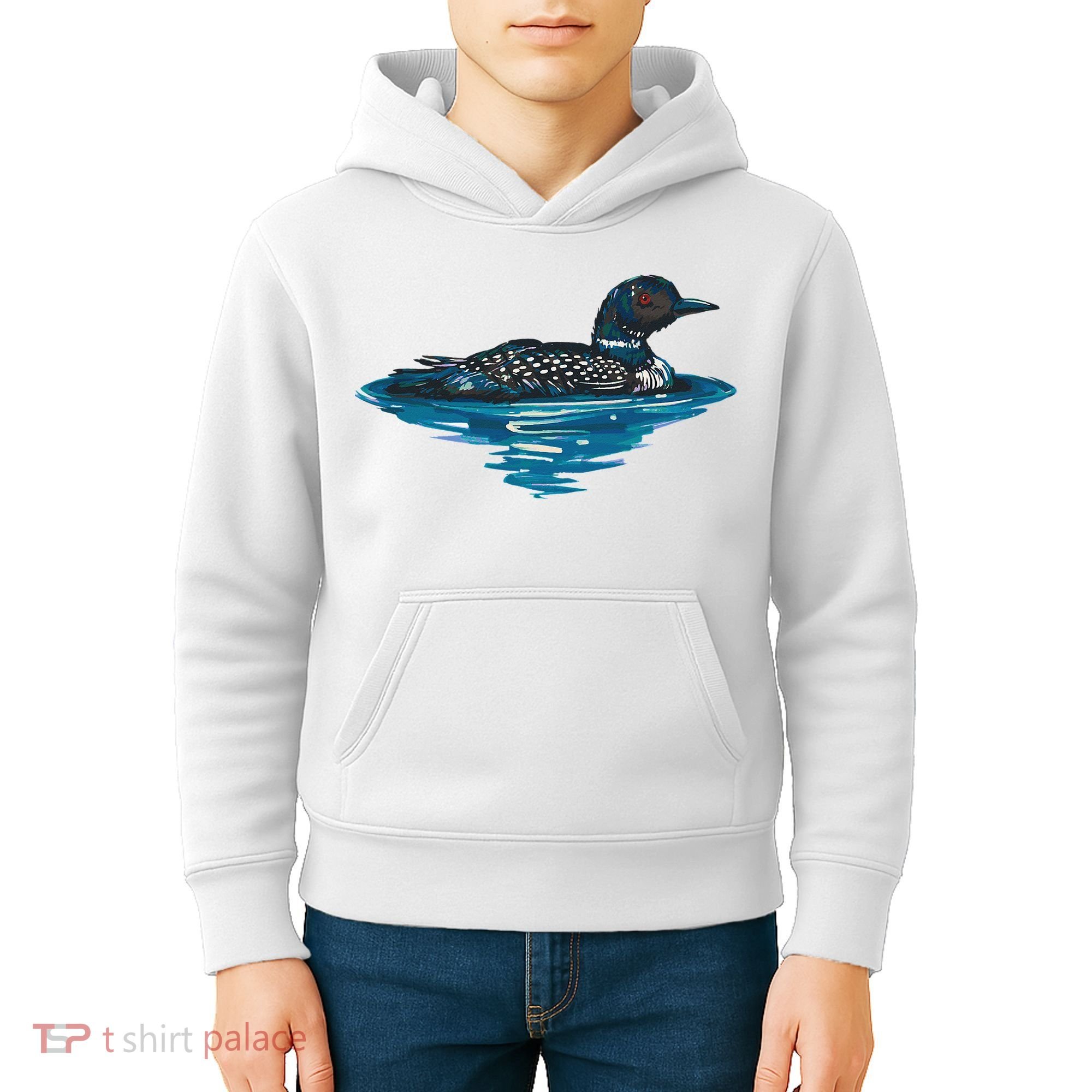 Loon Bird Painting Duck Lake Kids Hoodie