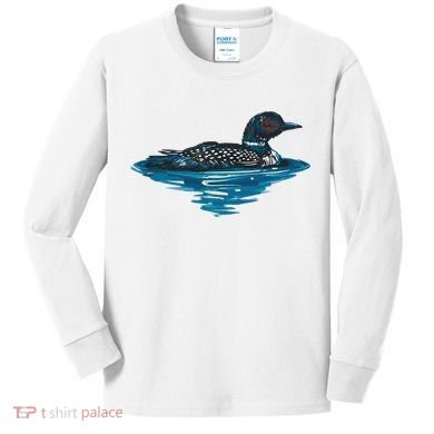 Loon Bird Painting Duck Lake Kids Long Sleeve Shirt