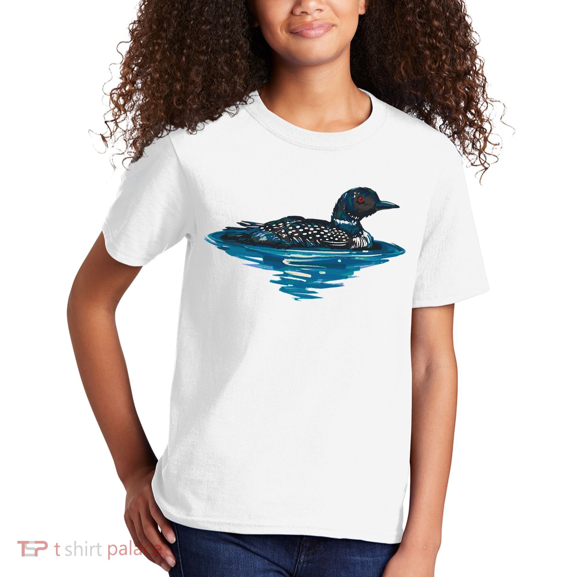 Loon Bird Painting Duck Lake Kids T-Shirt