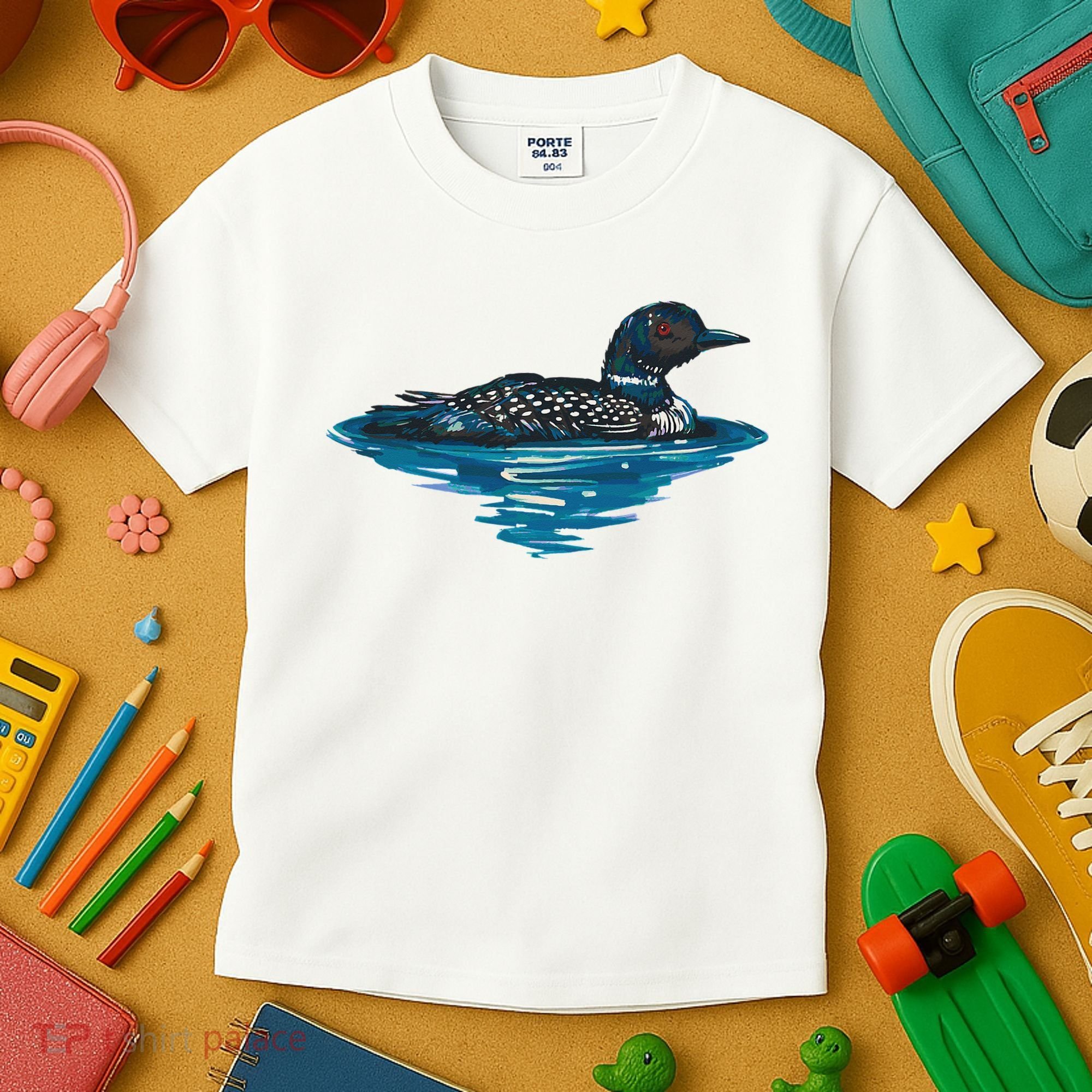 Loon Bird Painting Duck Lake Kids T-Shirt