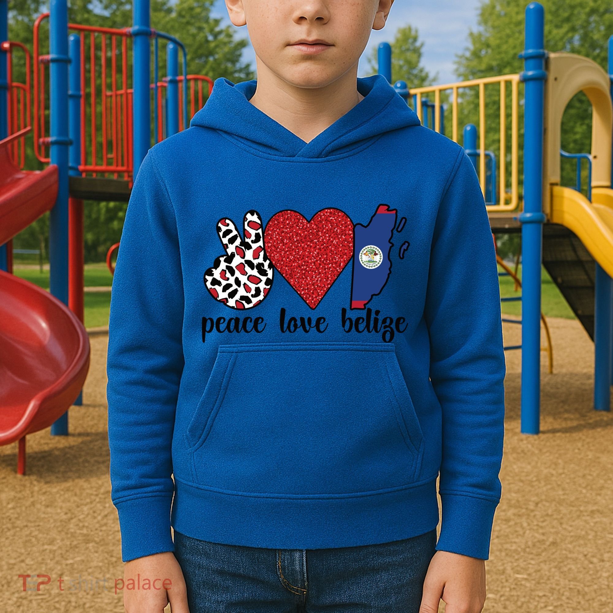 Love Belize Proud Belizean Flag Belizean Roots Meaningful Gift Kids Hoodie