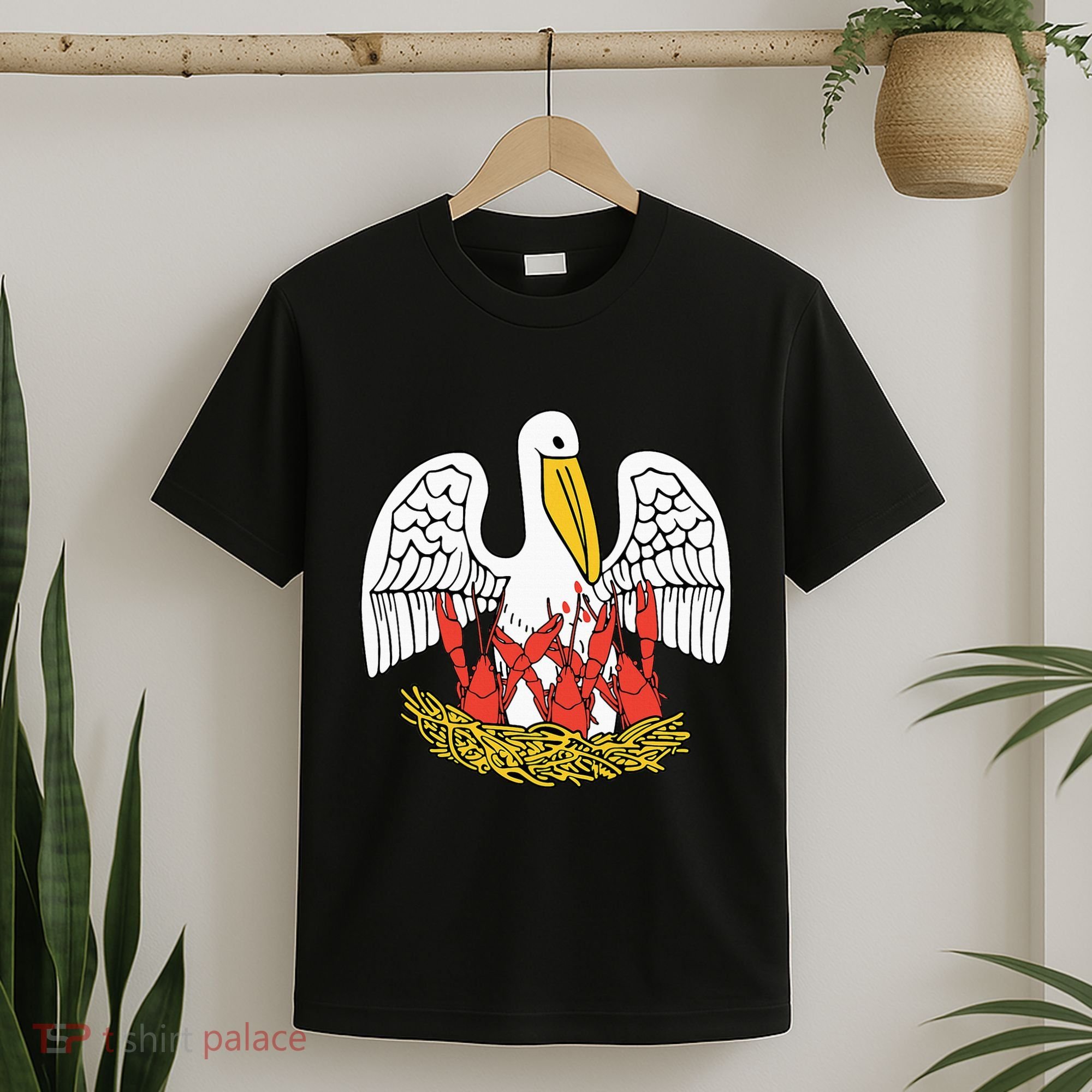 Louisiana Brown Pelican Feeding Crawfish La Flag T-Shirt